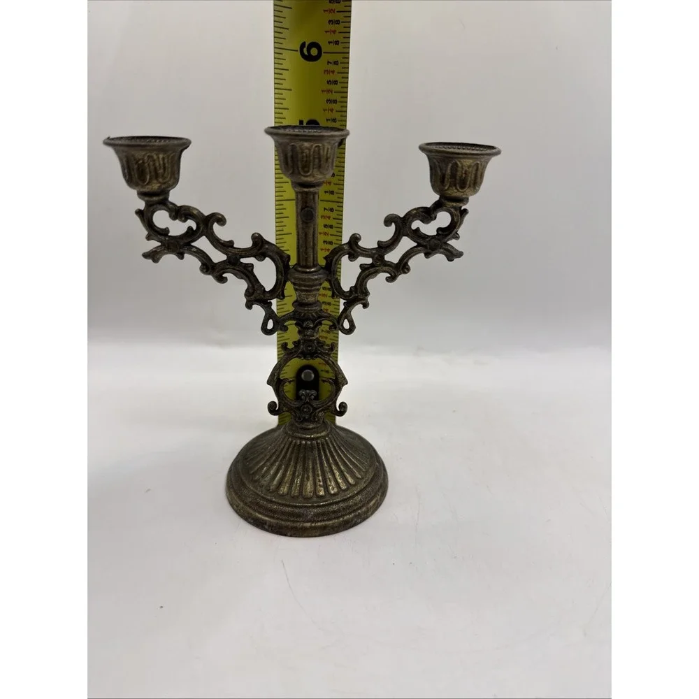 Vintage‎ Italian Ornate Brass Small 3 Branch Mini Candelabra Candle Holder Stick